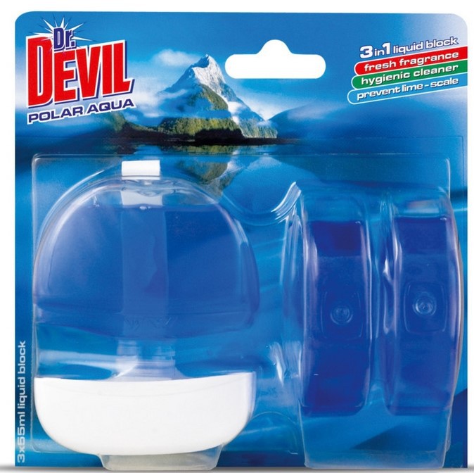 Dr.Devil tekutý závěs na WC Polar Aqua | Čistící, dezinf.prostř., dezodoranty - Přípravky na WC - Závěsy na WC a pissoárové kostky
